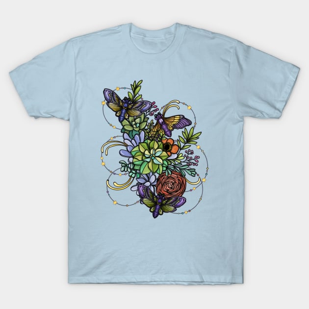 Midnight Moths And A Symphony Of Succulents T-Shirt by LittleBunnySunshine